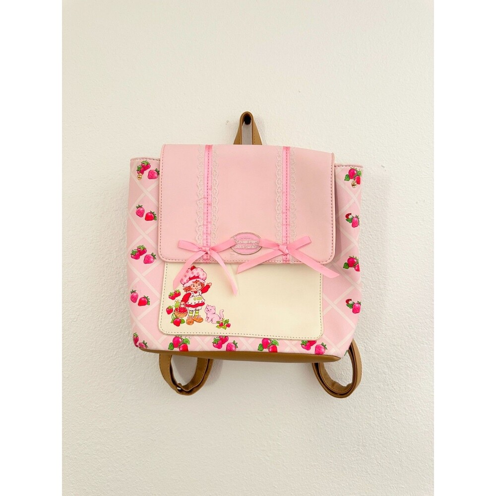 Strawberry Shortcake Strawberries & Bows Slouch Mini Backpack Pink White Square